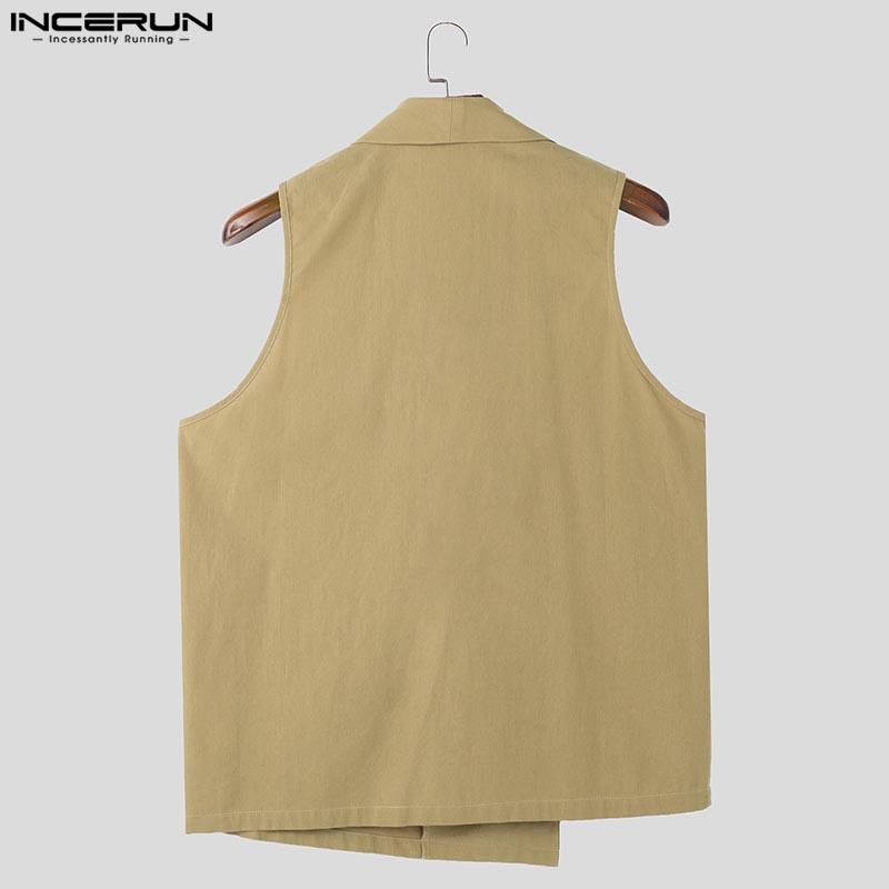 INCERUN Summer Men V Neck Sleeveless Buttons Side Casual Cargo Tank Tops
