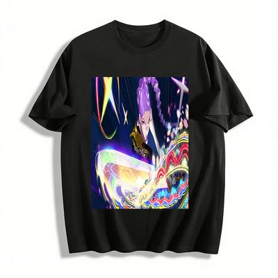 Anime Chinese Style Purple Haired Warrior Print T-shirt Casual Loose Breathable Top For Otaku Pure Cotton T-shirt