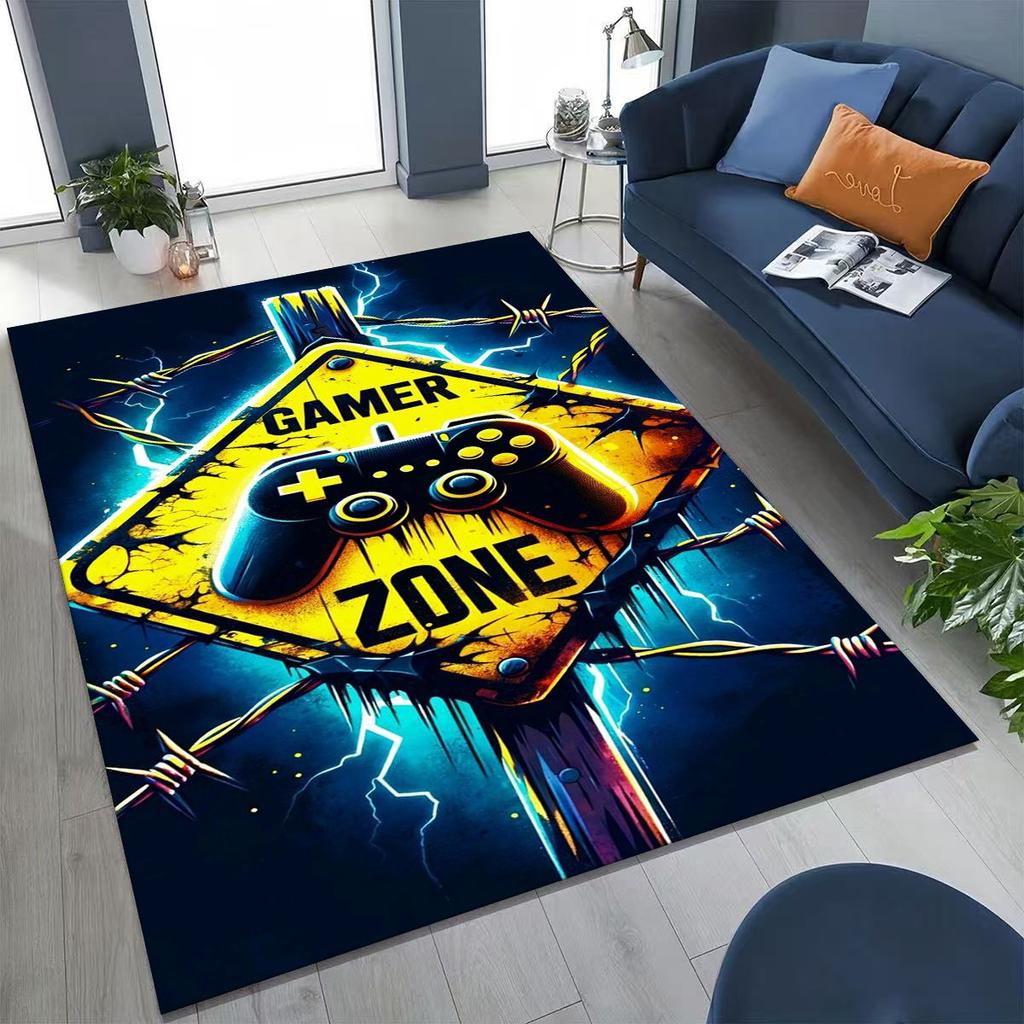 27 Stil Gamer Zone Game Controller Cartoon Spielzimmer Teppich für Schlafzimmer Wohnzimmer Sofa Zuhause Fußmatte Dekoration, Rutschfeste Bodenmatte
