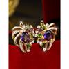 Light luxury retro butterfly ring with colorful gemstones Gold ring with amethyst and cubic zirconia Women's banquet personalized earrings