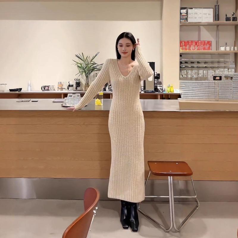 [] Autumn New Style To the Royal Sister Wind Knitted Sweater Long Dress Casual Versatile Loose Dress