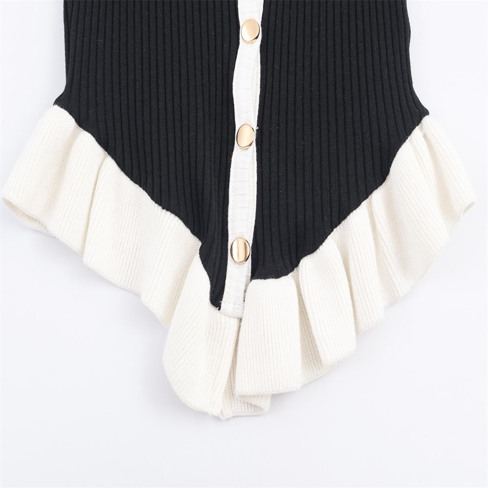 Autumn V-neck Color Block Flare Sleeve Knit Cardigan