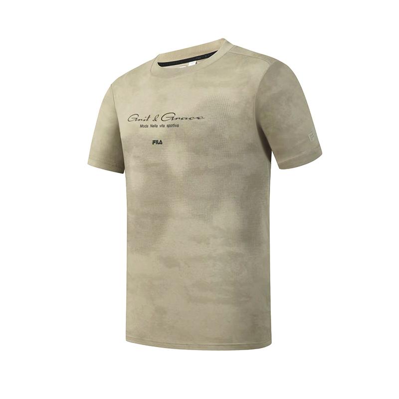 FILA Fitness Fashion Simple Versatile Comfortable Moisture-Wicking Loose Short Sleeve T-Shirt Men tops Squirrel-Khaki A11M621124FBG M