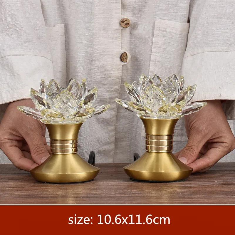 2pcs Chinese Crystal Candle Holder Ornaments Colorful Simulated Candlestick Buddha Hall Worship Home Decor Buddhist Accessories