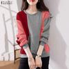 ZANZEA Women Casual Round Neck Patchwork Autumn Long Sleeve Sweatshirt