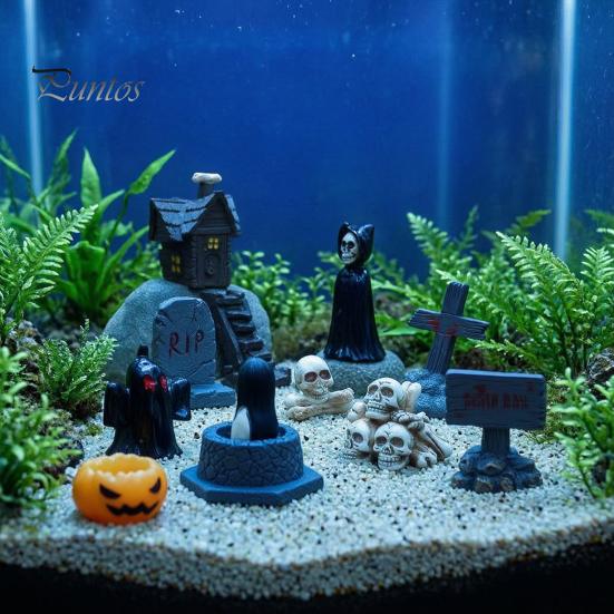 Halloween Aquarium Ornaments Miniature Resin Ornaments, Micro Landscape Desktop Decor, Horror Party Table Decor Scene Accessories for Fish Tank