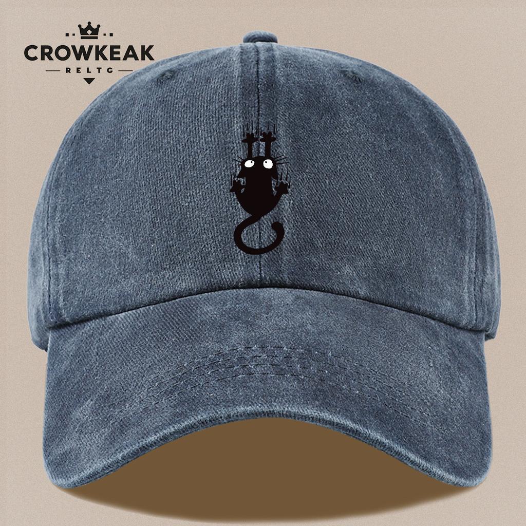 pc Running Black Cat Printed Baseball Cap Comfortable And Lightweight Urban Hat Korean Style WomenS Cap Vintage Distresse