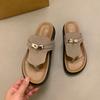 thick-soled toe slippers, women wear summer beach shoes, two sandals, small casual lazy muffin half slippers