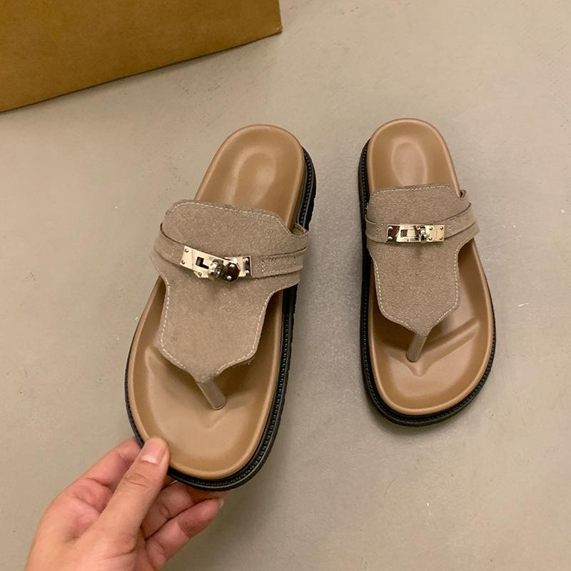 Thick-soled Toe Slippers, Women Wear Summer Beach Shoes, Two Sandals, Small Casual Lazy Muffin Half Slippers