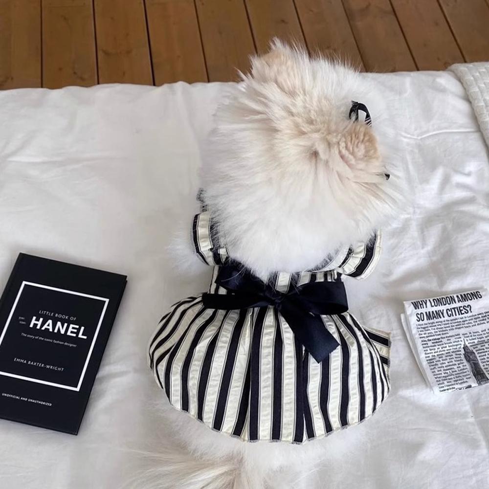 Big Bow Striped Small Dog Princess Dress Black Fashion Medium Cat Dress Thin Summer Puppy Skirt for Dog Clothes