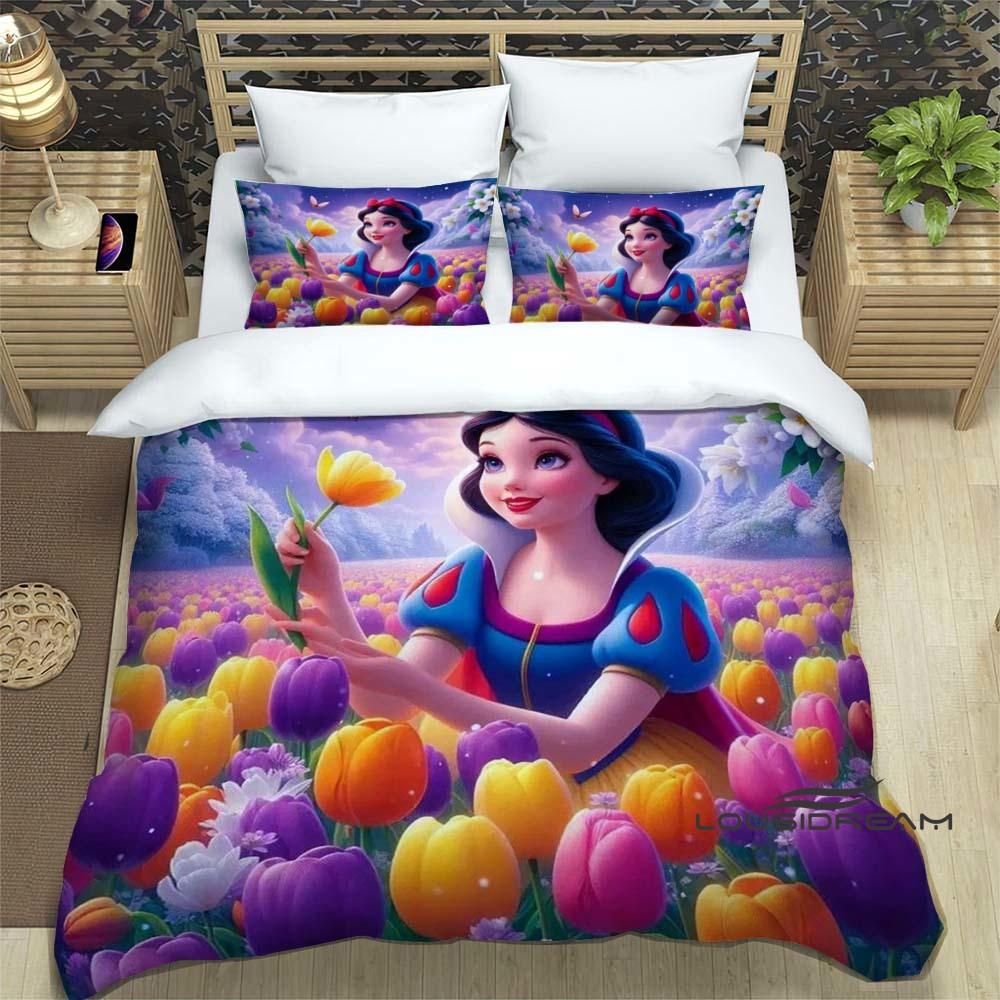 Schneewittchen und die sieben Zwerge Bettwäsche-Set, 3D-bedrucktes Cartoon-Muster Bettbezug, weich und bequem, extra große Größe,
