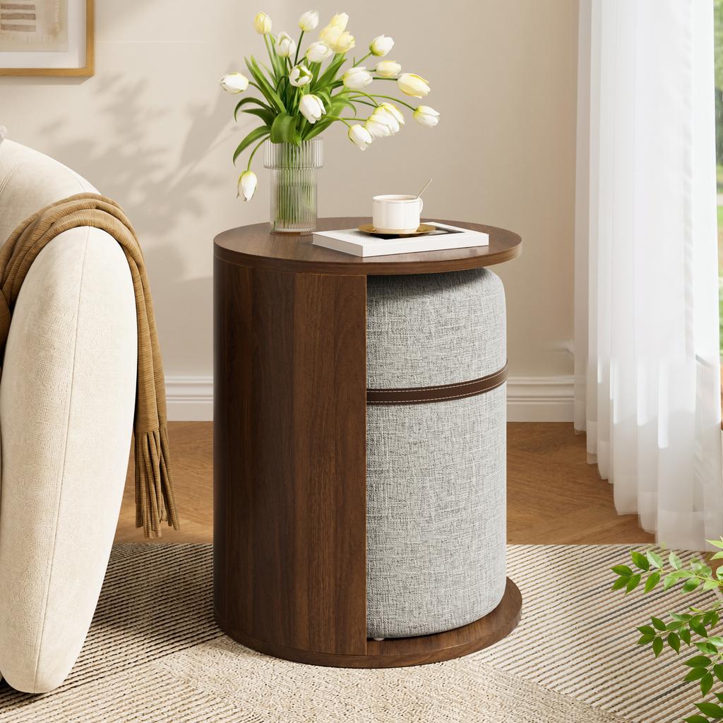 Set Tavolino con Sgabello Tavolino Rotondo Comodino Tavolino da Divano Tavolino Occasionale con Contenitore Legno MDF Aspetto Mobili Moderni per Soggiorno