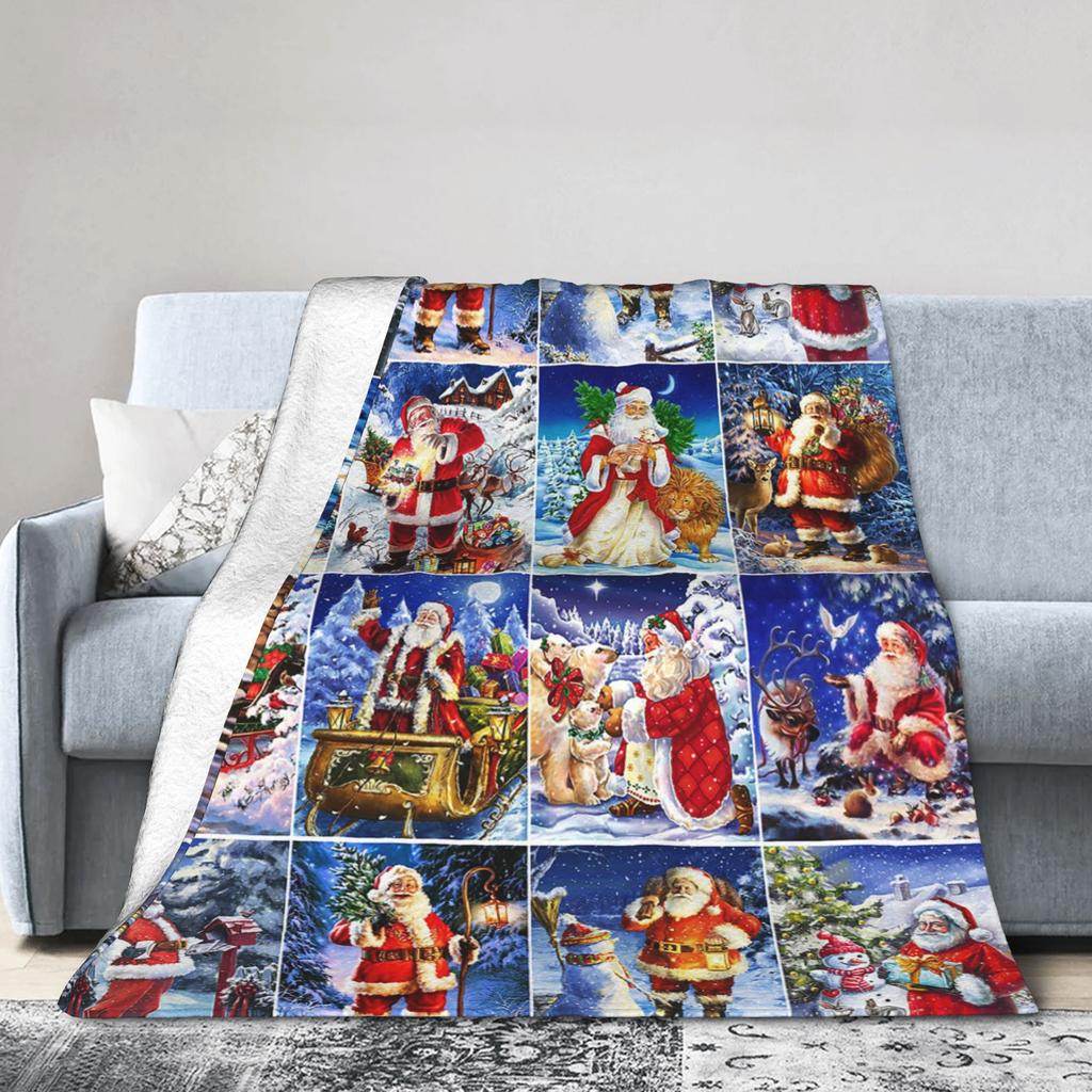 Red Christmas Pattern Blanket Flannel Textile Decor Multifunction Warm Throw Blankets for Sofa Car Plush Thin Quilt