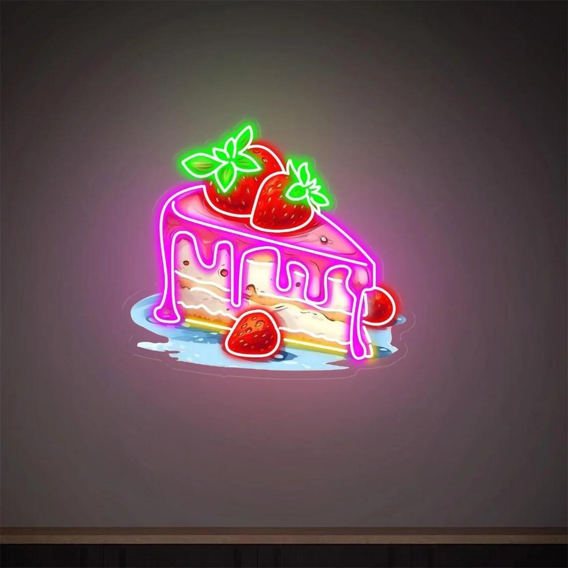 

Strawberry Cake LED Neon Sign with UV Print, Dessert Shop Business Wall Decor, Kids Room Bedroom Wall Art Light, Gift 28 inch