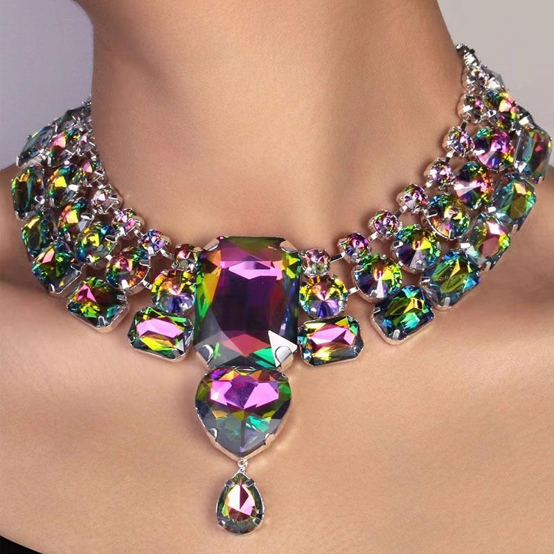 Exaggerated Diamond-set Love Crystal Necklace Necklace Accessories High-end Jewelry Silver Needle Exaggerated Diamond-set Rectangle Earrings