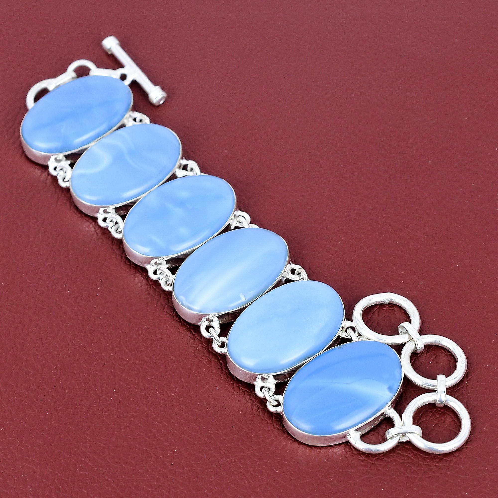 Owyhee blue opal gemstone bracelet latest design jewelry 925 sterling silver adjustable chain bracelet handmade decent jewelry gifts for her Adjustable
