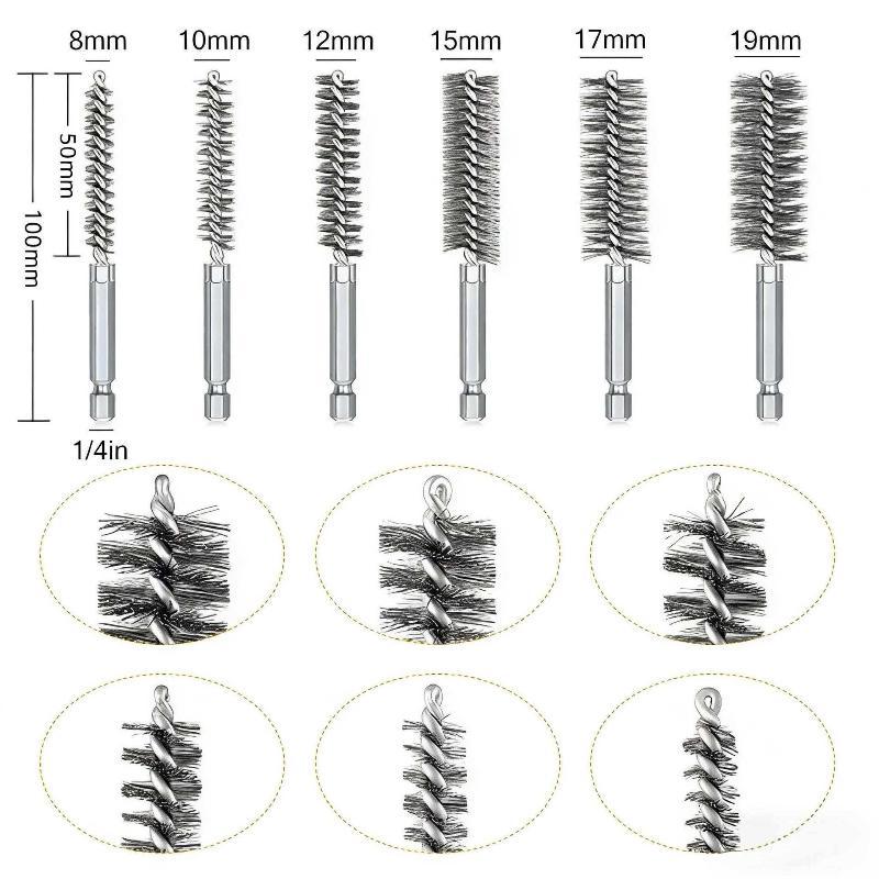 6/8/10/12/14Pcs 8-19Mm Stainless Steel Pipe Cleaning Brush 1/4 Hexagonal Wire Brush For Electric Drill Cleaning Tool