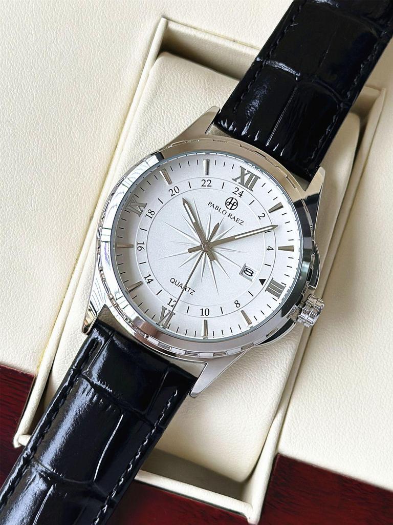 Elegant Men's Quartz Watch with Calendar - Waterproof Leather Strap