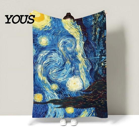 Pre-treated Blanket Oil Painting Nap Blanket, Soft Warmth Double-Sided Flannel, Digital Cozy Warm Flannel Print Shrink-Resistant Machine