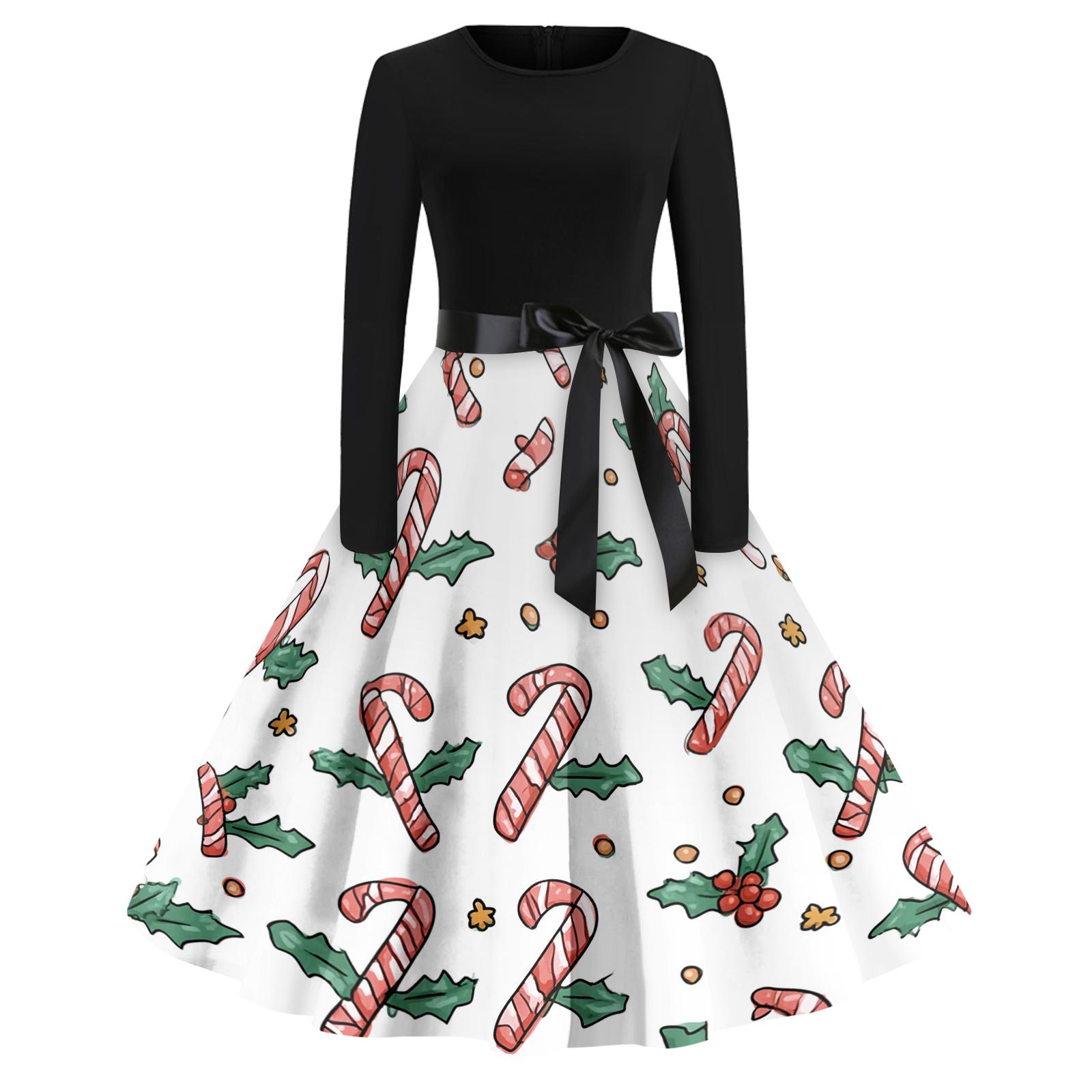 

Women s Casual Fashion Round Neck Christmas Printed Vintage Dress XL