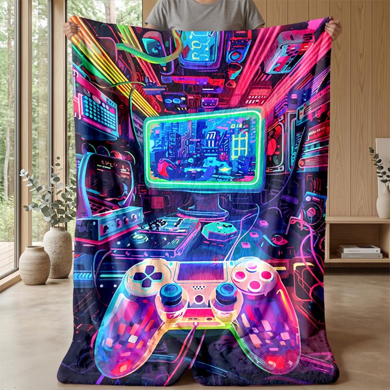 Neon Gaming Ausrüstung Thema Decke Leicht Warm Flanell Decke Dekorative Überwurfdecke für Hausdekoration