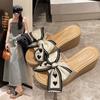 Fashion Female Summer Slippers Artificial Straw Sole Shoes Lady Summer Indoor Flat with Flip Flops Stitching Floral Women Slippers