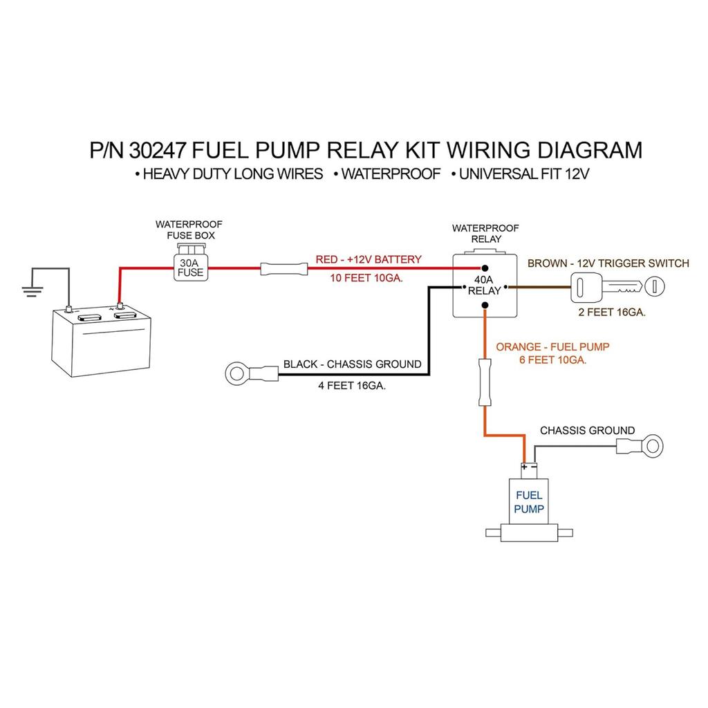 Professional Fuel Pump Relays Set Long Wires High Performances Terminals Universal Waterproof 30247 for 12V System Truck