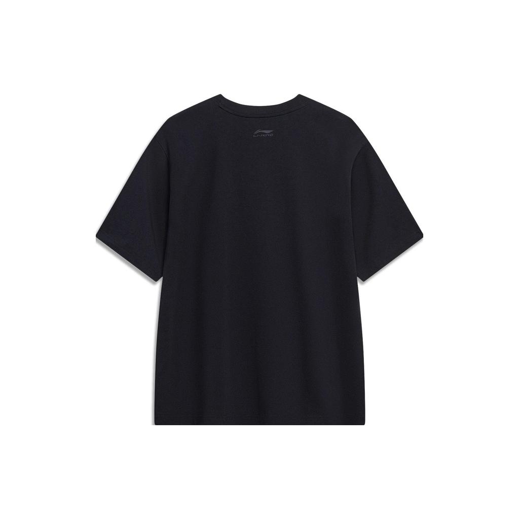 Li-Ning Cartoon Print Round Neck Short Sleeve Drop Shoulder T-Shirt Unisex Tops Black AHST543-2