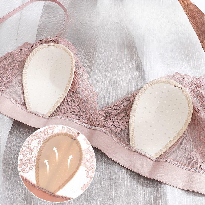 Sexy French Ultra-thin Bra Transparent Hollowed-out Hot Backless Anti-protrusion Rabbit Cup Lace Underwear