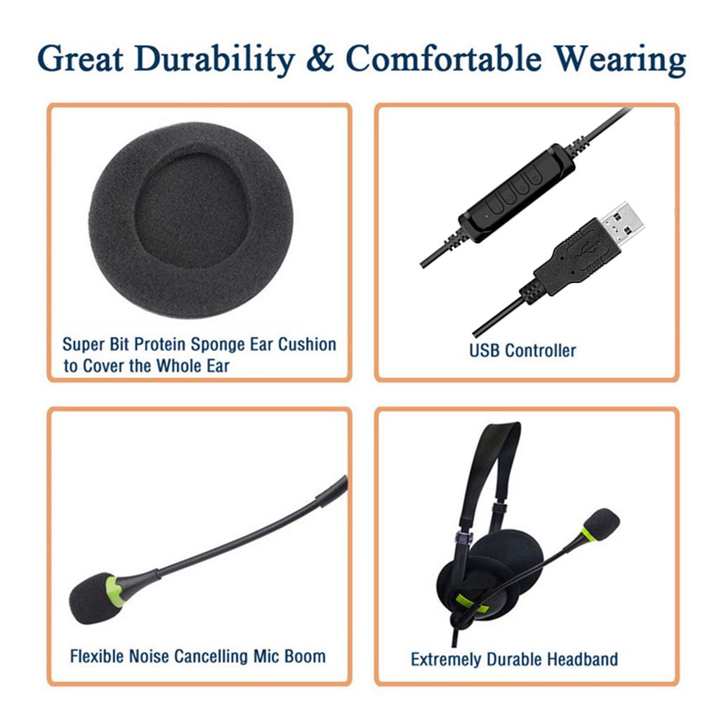 USB Headset with Microphone Noise Cancelling Computer Headphones for Business Call Center Office
