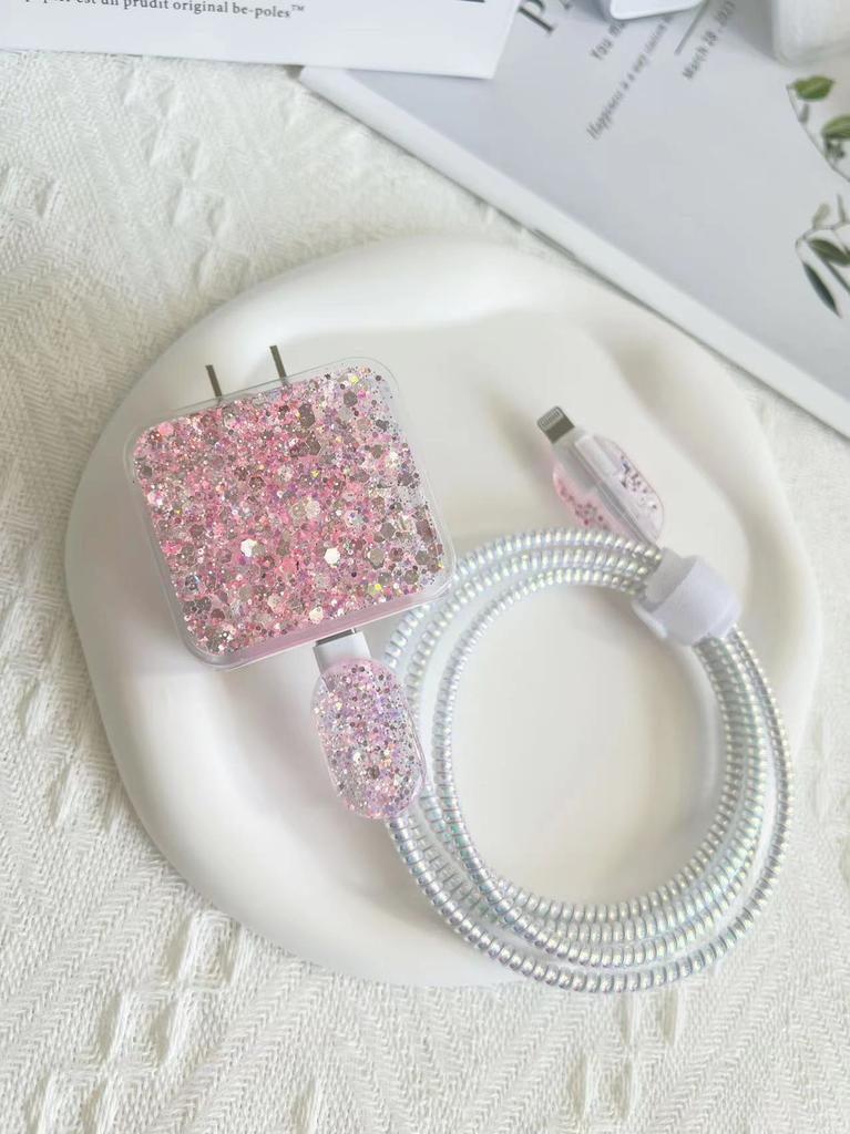 Transparent Soft Shell Glitter Data Head Protective Cover Cable Biter Apple 20W Data Cable Protective Cover Charging Cable Protection