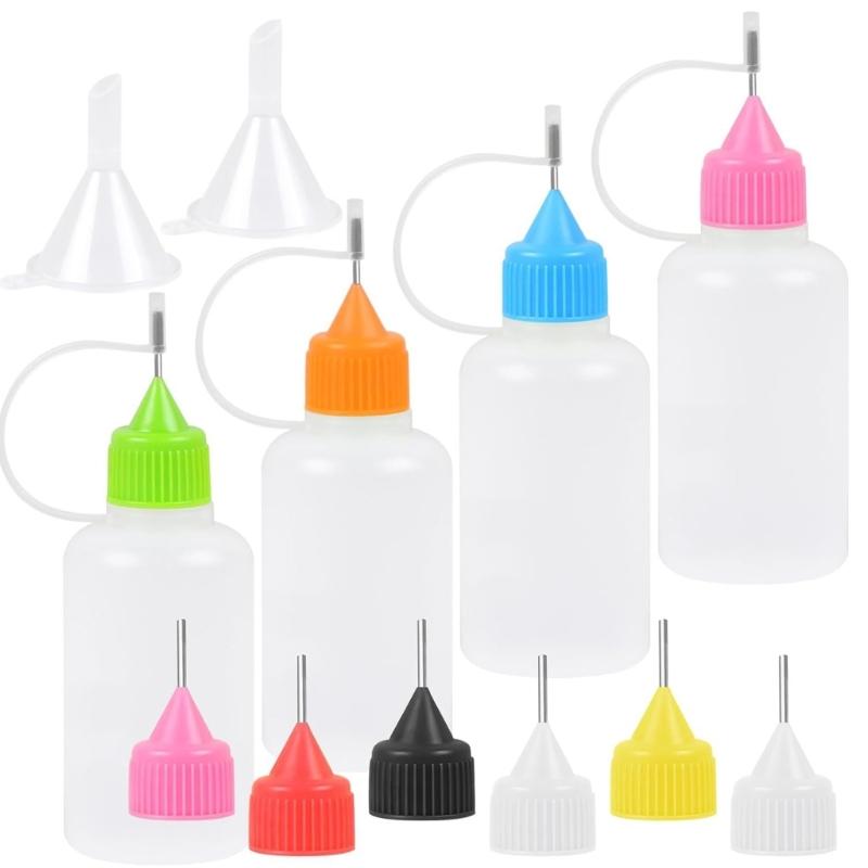 6Pcs Accuracy Needle Tip Glues Bottles Multipurpose Needle Tip Bottles for Designers and Artist with 2 Funnel