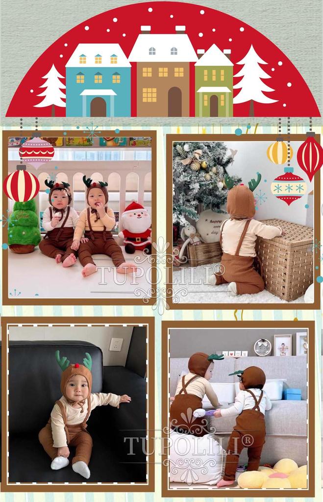 TUPOLILI Christmas Baby Leggings Santa Reindeer Santa Claus Baby Ribbed Overalls 3-Piece Set, Costume, Costume, Outfit, Clothes, Tights, Leggings,