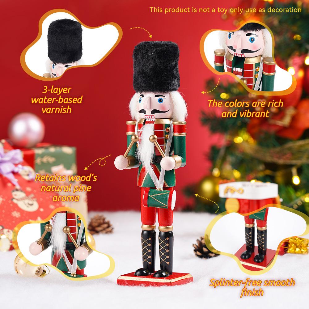 30cm Wooden Nutcracker Ornament Soldier Figurement Handcraft Doll Toy Home Office Table Xmas Decoration Statues Christmas Gift