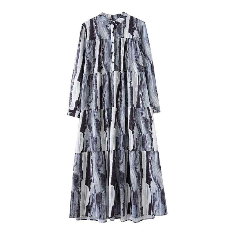New Large Size Loose Thin Fashion Long-sleeved Printed Dresses