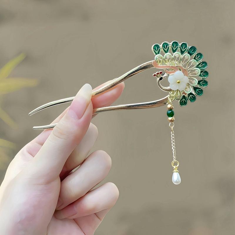 Antique Butterfly Flower Bamboo U-shaped Hairpin Super Fairy Retro Pearl Fringed Hairpin Hanfu Ancient Hairpin Accessories