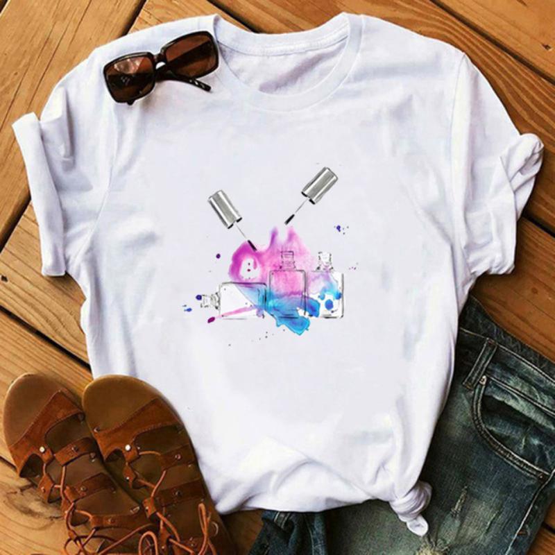 Maycaur Nuova Maglietta da Donna Estiva con Stampa 3D Smalto Colorato per Unghie Maglietta Femme Tumblr Top Maglietta Casual Abbigliamento Femminile Top