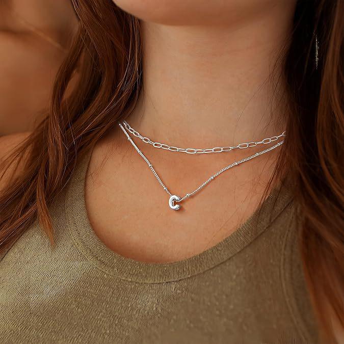 Mini Bubble 26-Letter Necklace: Women's Fashion Double-Layer Paperclip Clavicle Chain