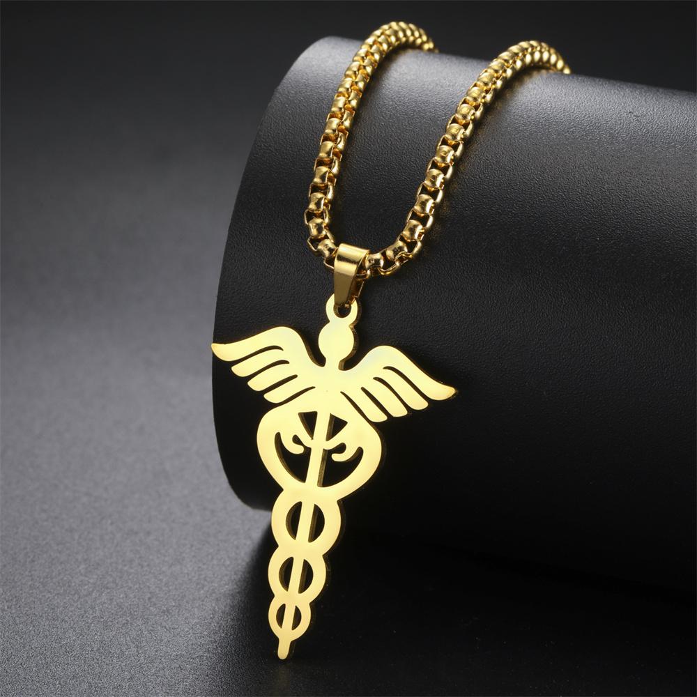 My Shape Caduceus Drop Earrings Medical Snake Scepter Wings Stainless Steel Pendents Necklace Nurse Doctor Medical Jewelry Gifts