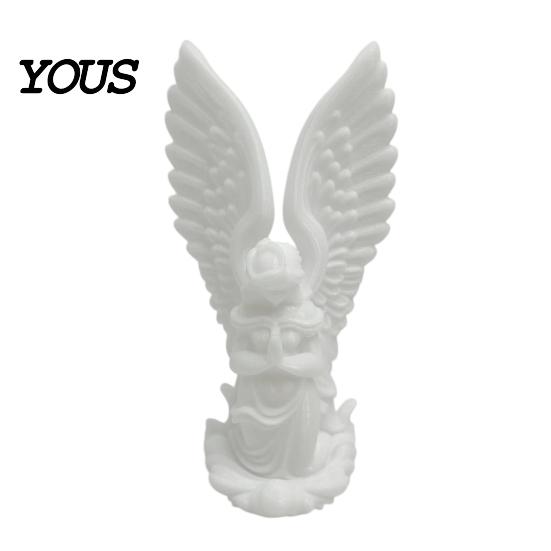 Delicate Wing Angel Decoration 3D Printed Kneeling Statue, Praying Cupid Figurine with Wings, Compact Bookshelf Matte White Desktop Ornament for