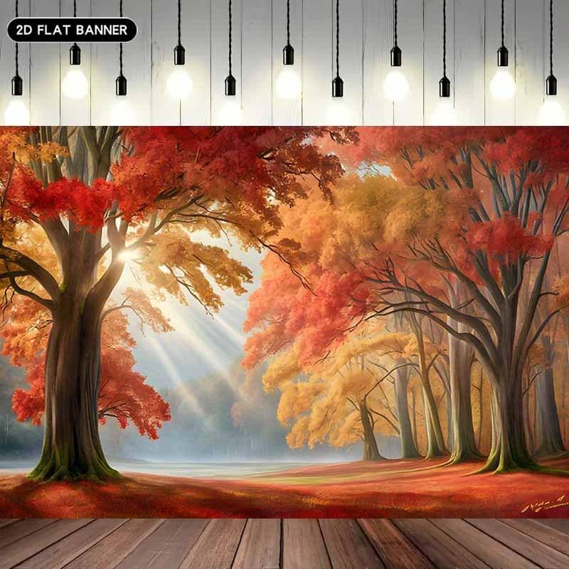 2D Plane, 1 Piece. Autumn Maple Leaf Pumpkin Thanksgiving Background Banner Banner Set