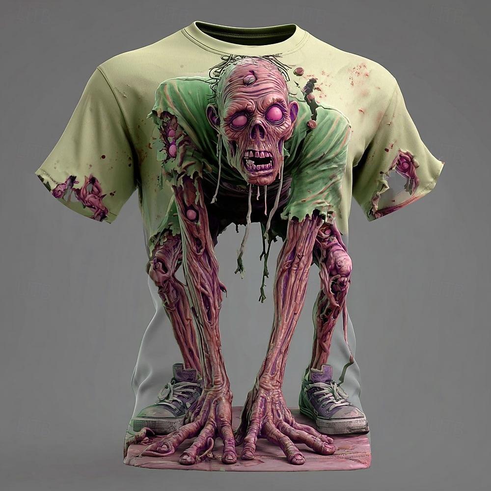 Summer Kids Optical Illusion Zombies Print Boy Short Sleeve T-shirt Top Crew Neck T-shirt Horror Party Street Holiday Girl Clothing