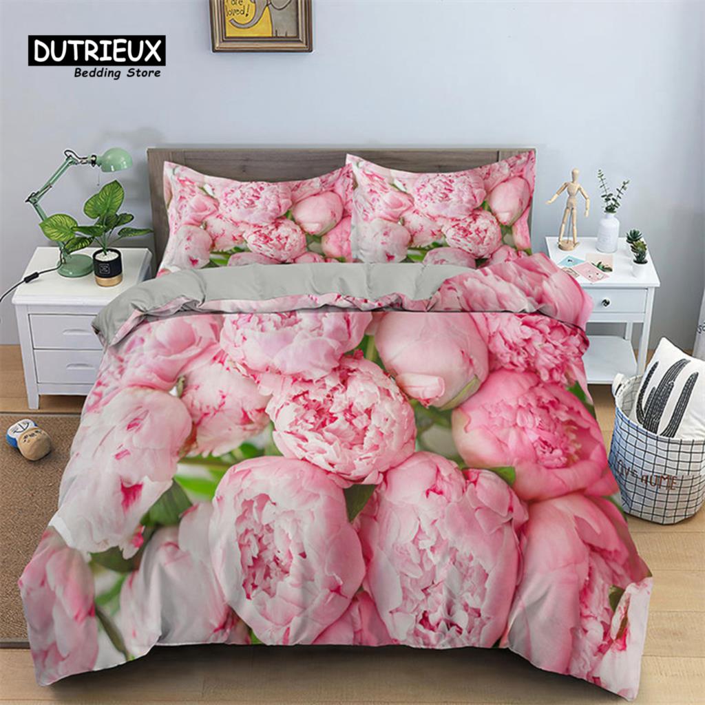 Romantic Flower Duvet Cover Rose Floral Bedding Set Microfiber Comforter Cover King For Girl Women Wedding Valentine's Day Decor