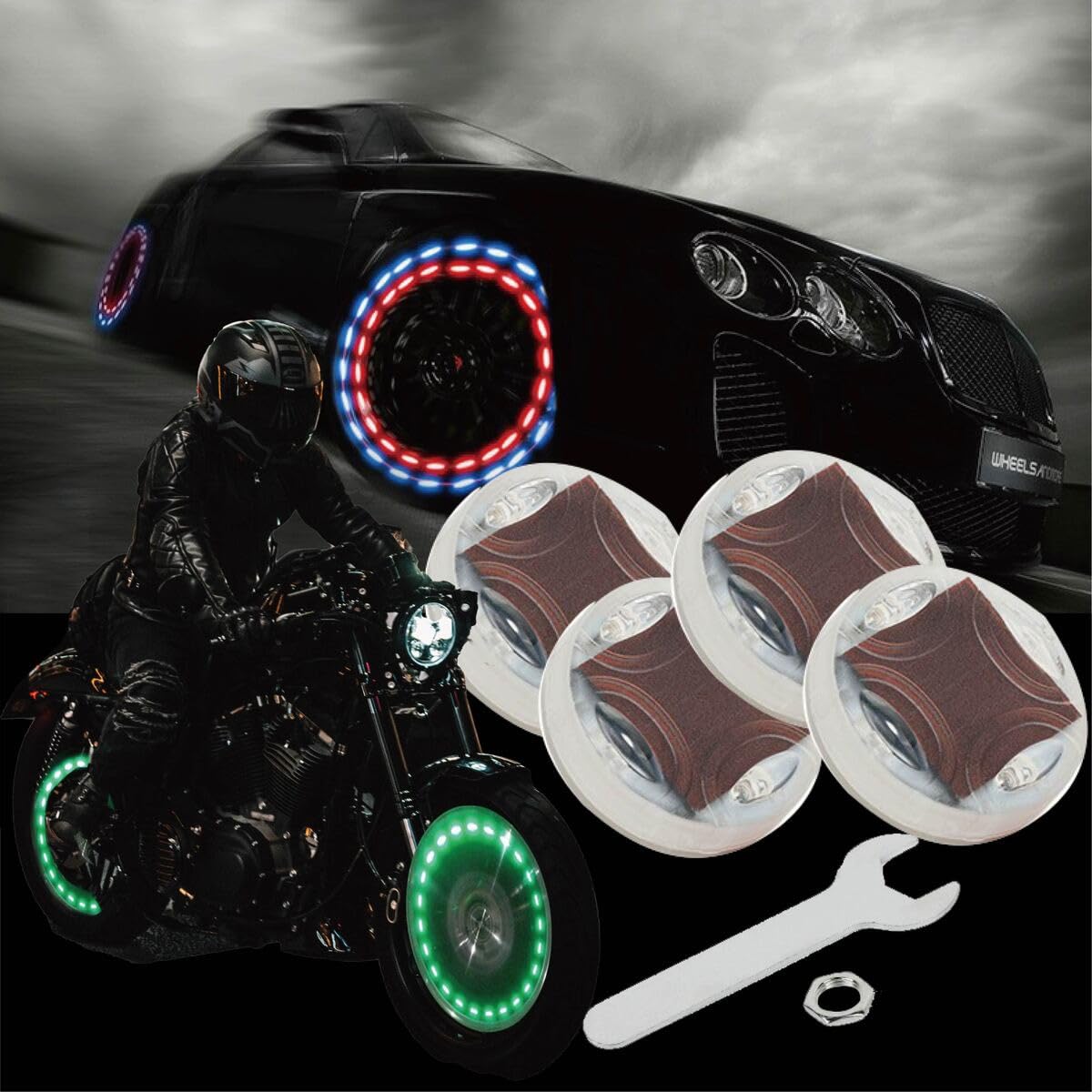 

Liberator Plus Светодиодные стробоскопические фонари на колеса автомобиля 4 шт. Солнечная энергия Мотоцикл Велосипед Колпачок ниппеля шины Мигающий свет