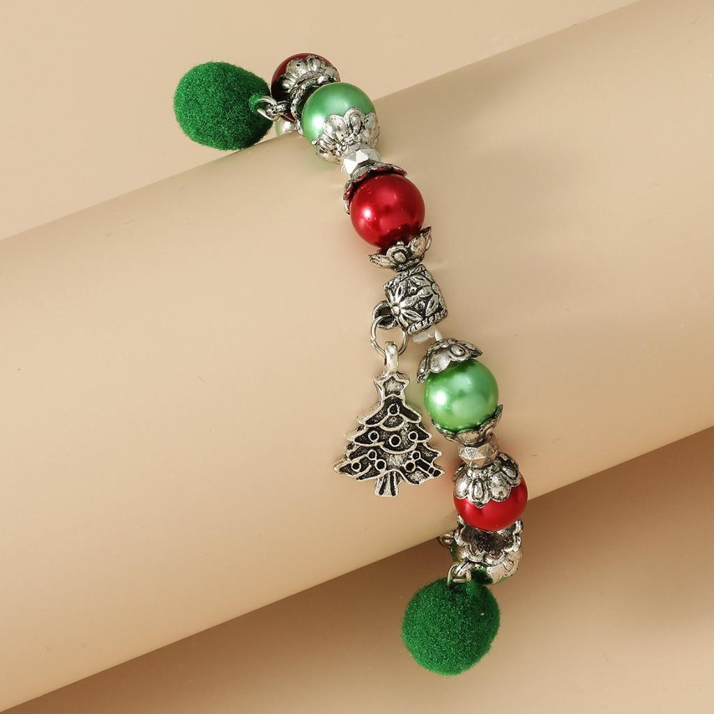 2025 2026 handmade Christmas tree beaded Tibetan silver bracelet retro cute snowman metal bracelet hand jewelry wholesale