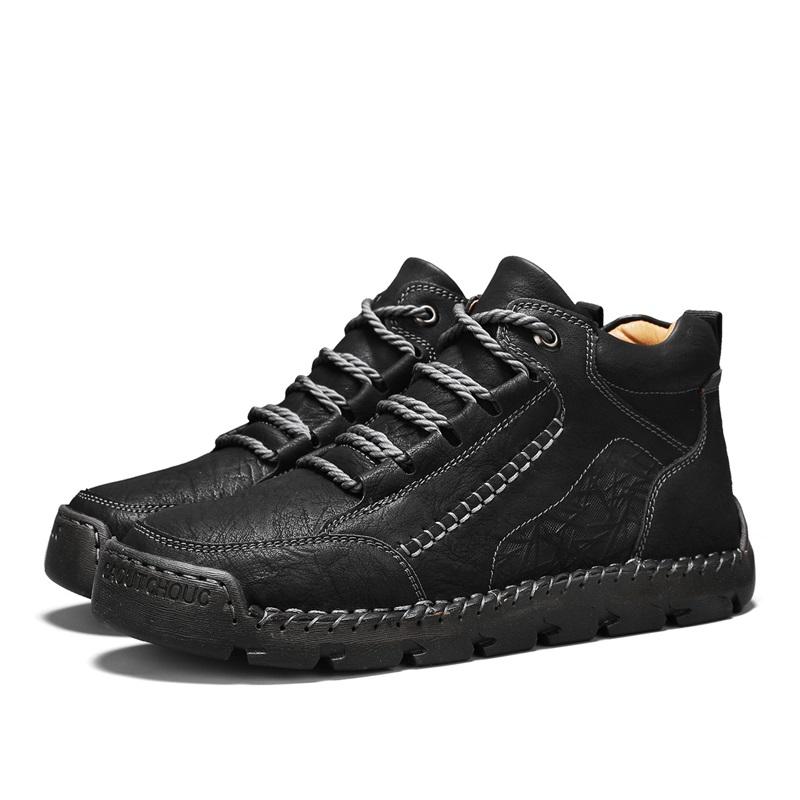 

Осенне-зимняя обувь больших размеров, ретро ботинки с высоким верхом, мужские кожаные ботинки, модные мужские ботильоны средней высоты 48 чёрный