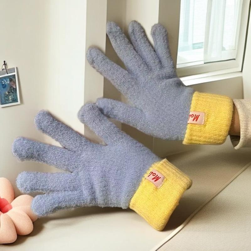 New cashmere gloves for women's winter new cashmere warm thickened cold-proof finger wool gloves tide