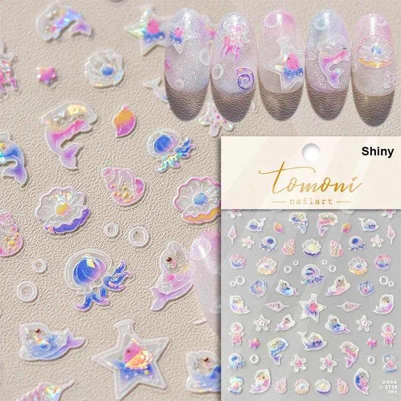 Red Brocaded Carp Koi Cyprinidae Auspicious Fish Spring Flower 5D Nail Art Stickers Fresh Vibrant Relief Adhesive Manicure Decal