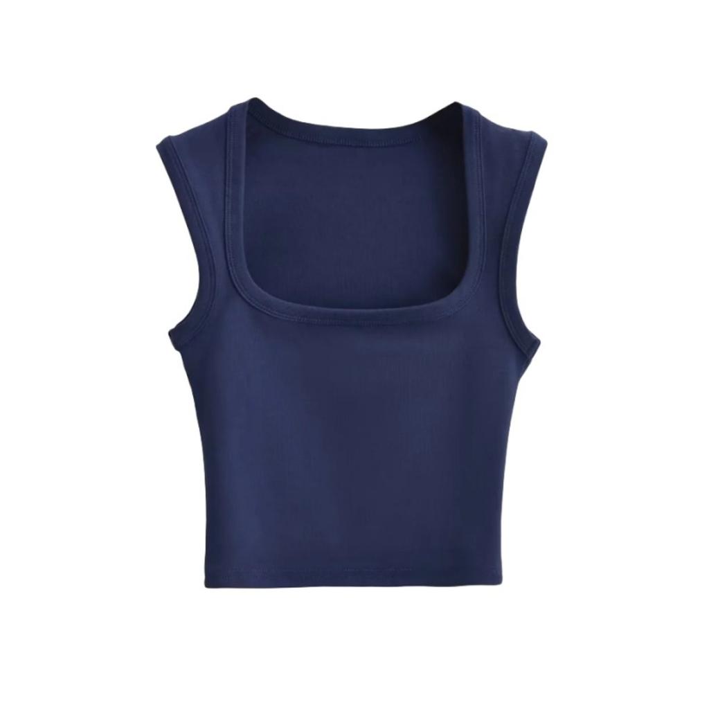 Women's Square Neck Sleeveless Crop Tank Top Slim Fit Solid Basic Camisole Shirt