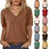 Women V Neck Short Sleeve Knit Top Soft Lightweight Pullover Sweater Casual Loose Fit Jumper for Daily Wear Work